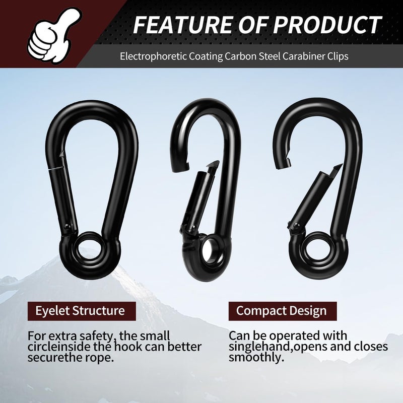 Manesi Spring Snap Hooks, Black Carabiner Clip, Heavy Duty Rope Connector, Quick Link Carabiners Spring Snap Hooks for Indoor & Outdoor, Camping, Fishing - Image 4